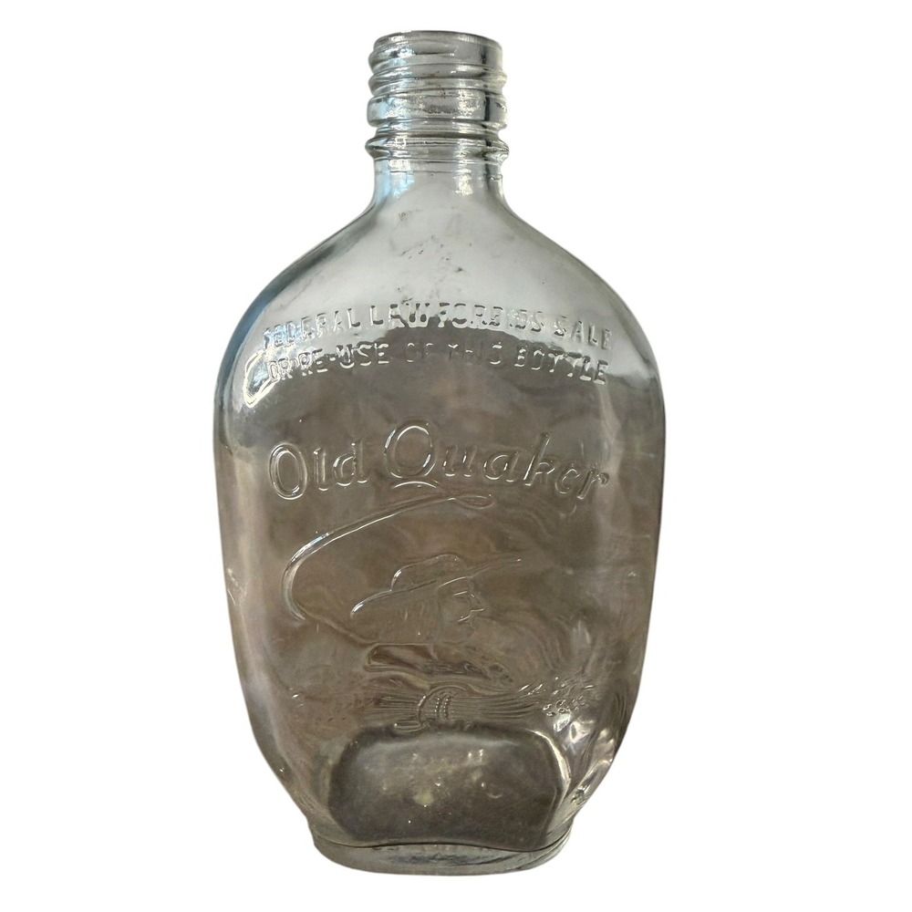 Vintage Old Quaker Embossed Glass Syrup Bottle Quaker Oats Advertising 1930-1950
